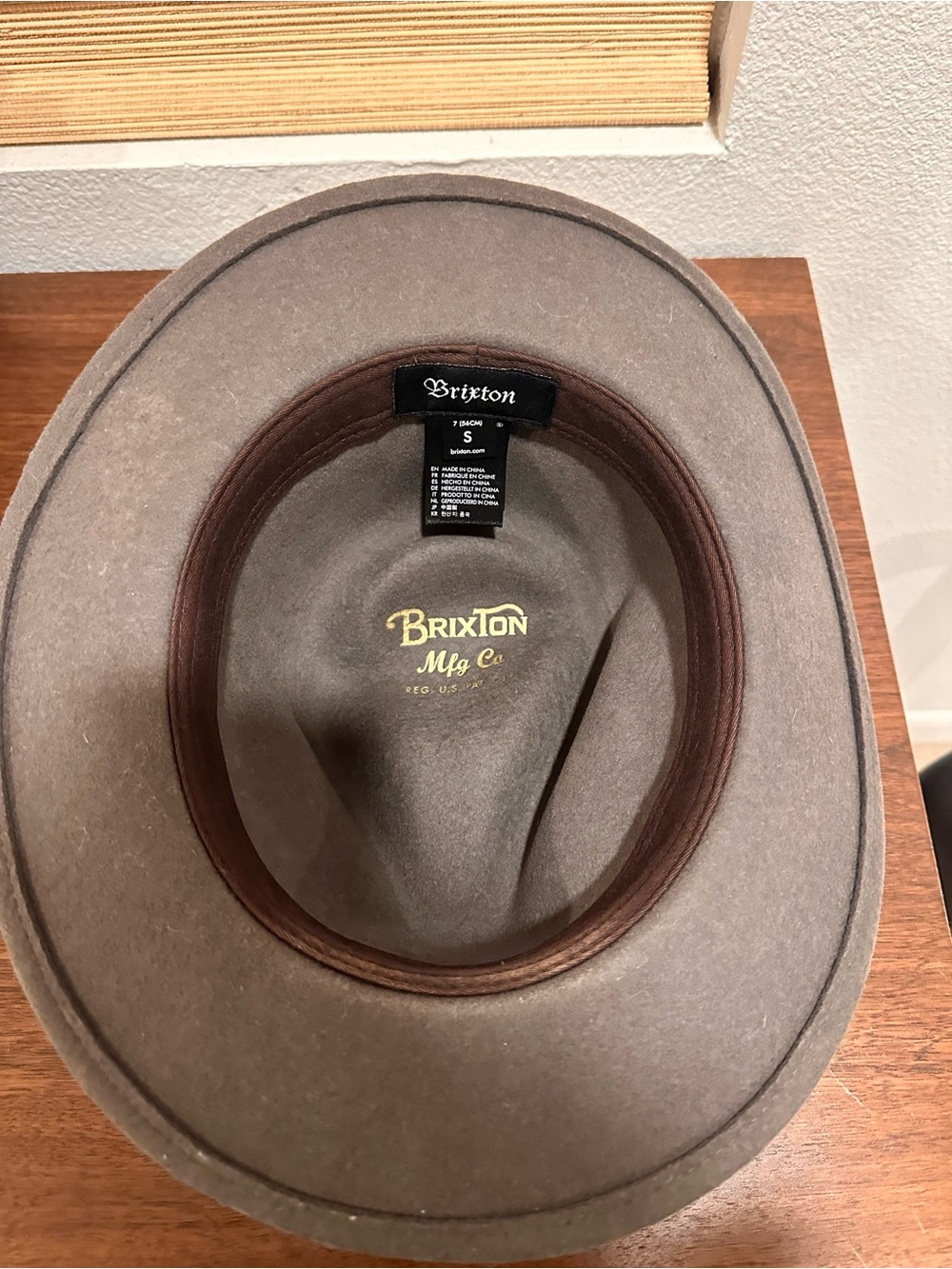 Brixton Felt Fedora Hat in Taupe with Brown Trim
